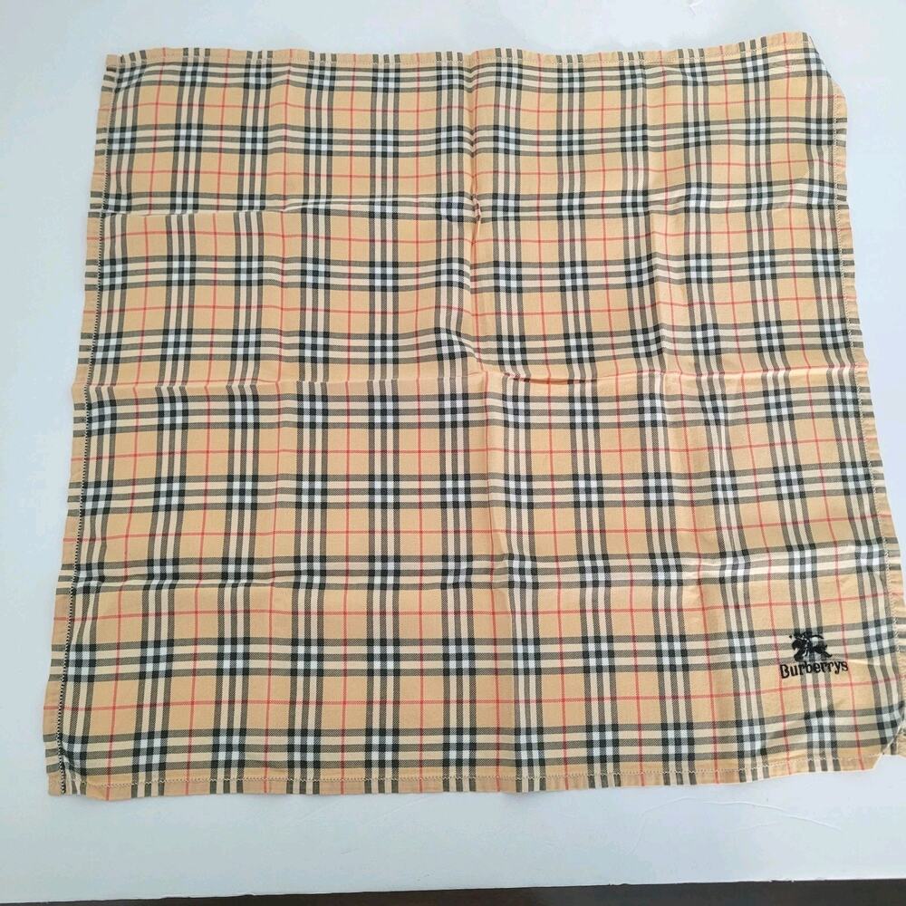 Burberry Vintage Cotton Square Neck Scarf Tan Logo Plaid Small‎ Handkerchief